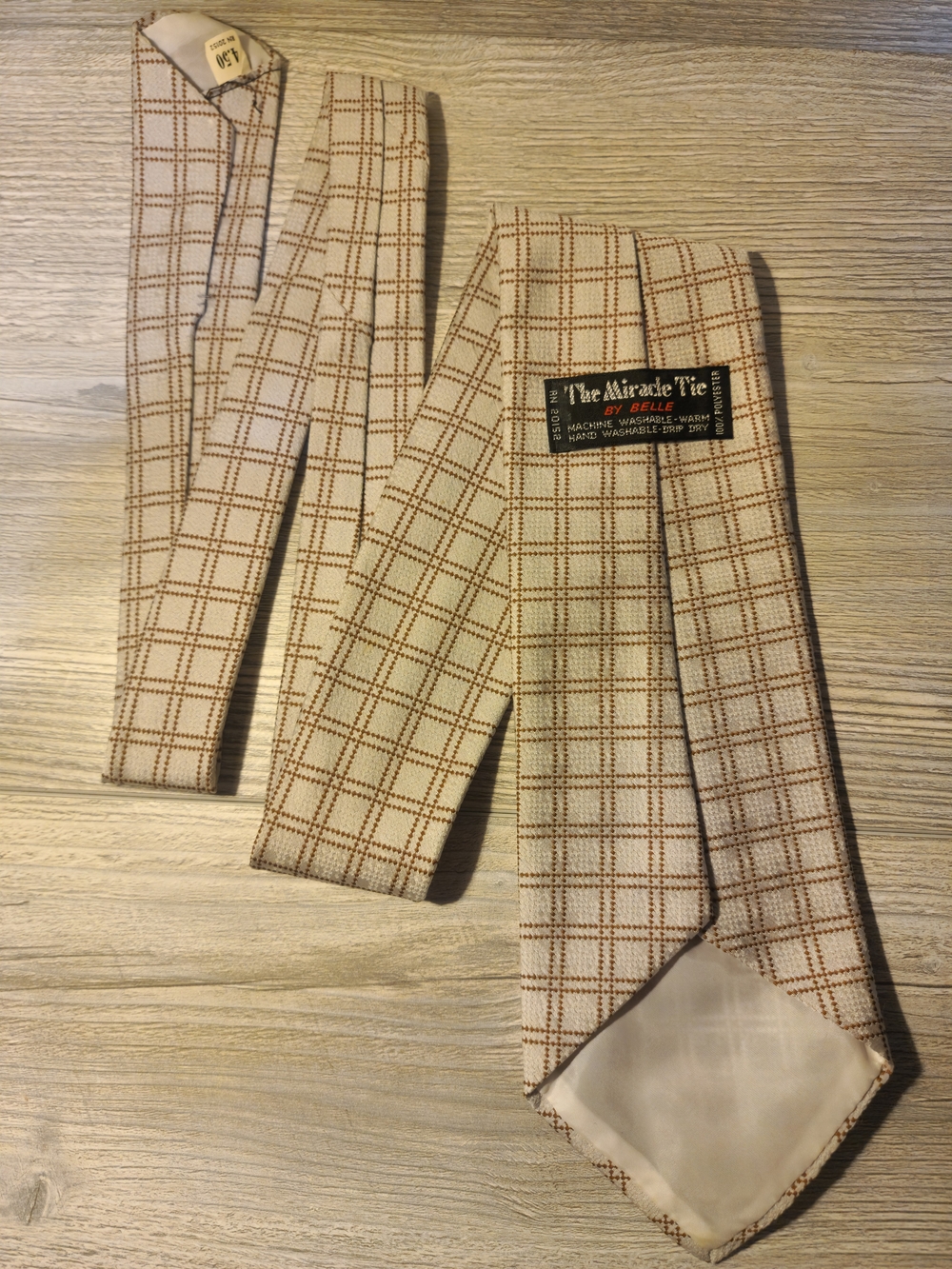 Vintage Beige Plaid Necktie The Miracle Tie by Belle